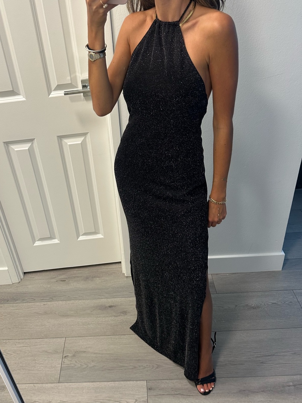 Show Me Your MuMu Black Sparkle Halter Maxi Dress